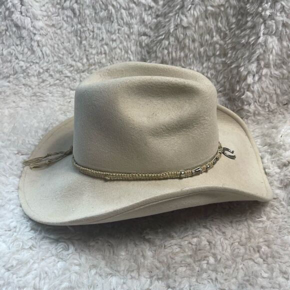 Vintage Rodeo King Beaver Felt Cowboy Hat with Horseshoe Pendant accent SZ S - Picture 8 of 13